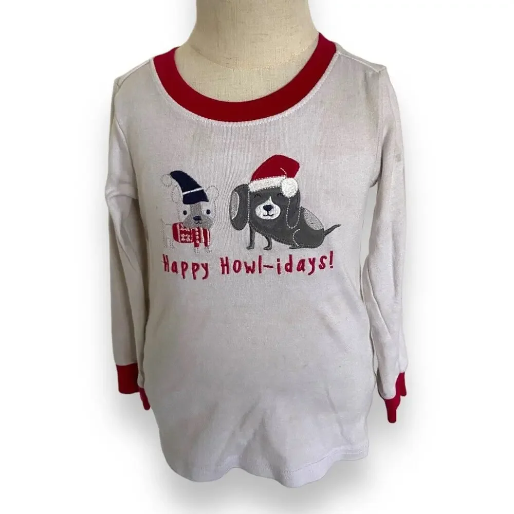 Gymboree Unisex Pajamas Sz 4 Gymmies‎ Howl-idays 2 Pc Red Gray White Dogs